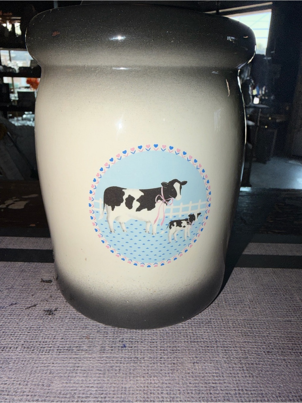 Vintage Black and White Cow Butter Crock - Picture 2 of 7